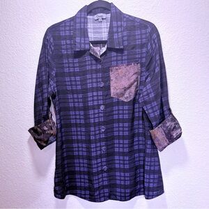 Chaus Shana Purple Plaid Button-Down Shirt with Contrast Pocket